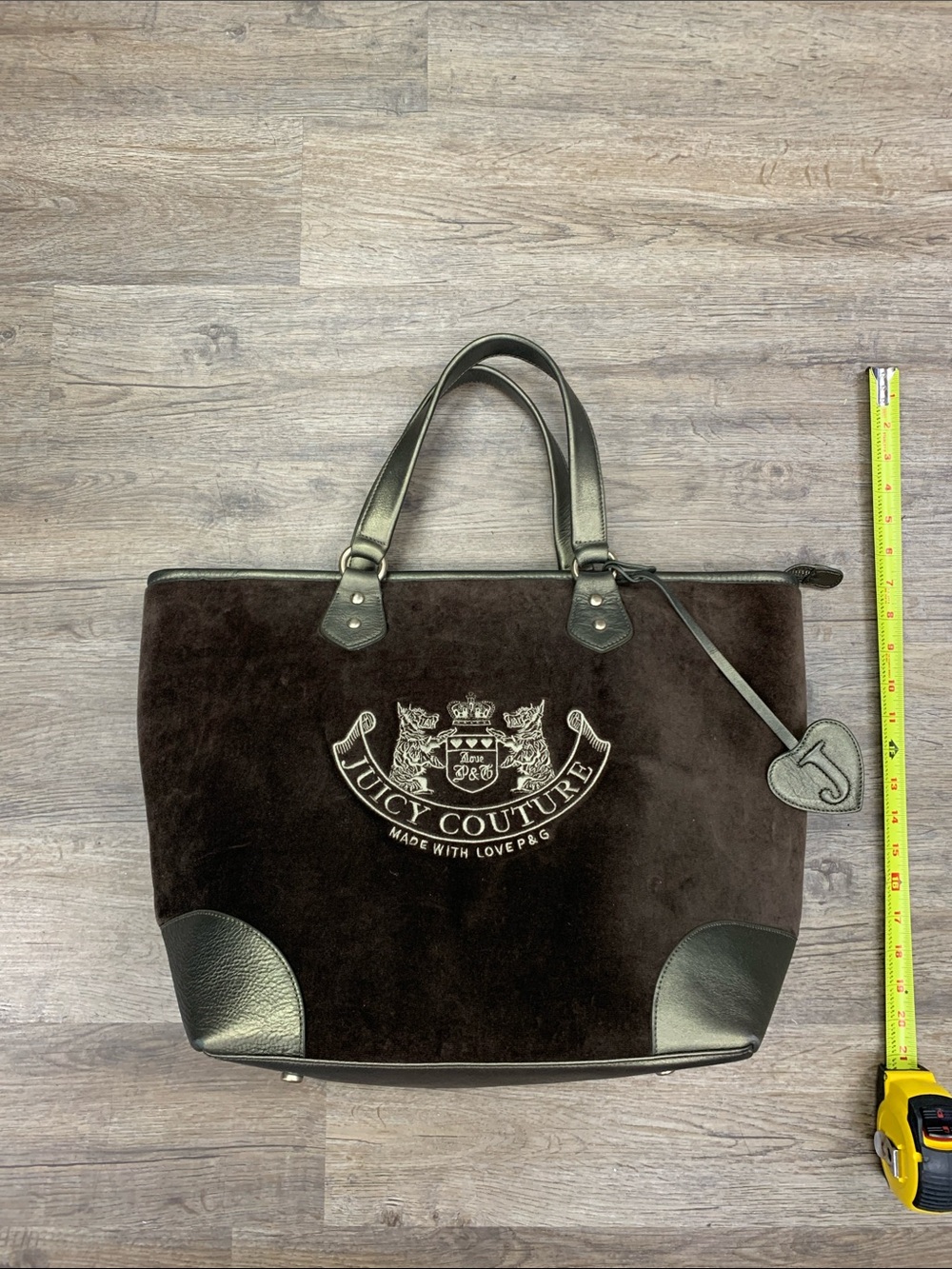 Vintage Juicy Couture Dark Brown Velvet Tote with Black Leather Trim